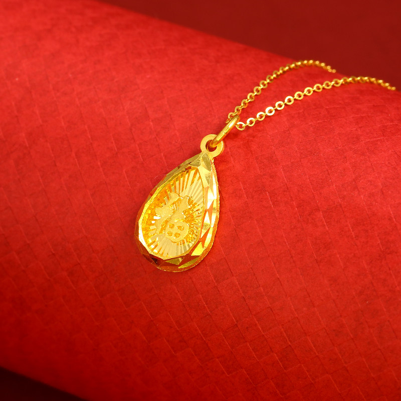 盟黄金福水滴吊坠足金车花项链复古古国系列计价黄金吊坠