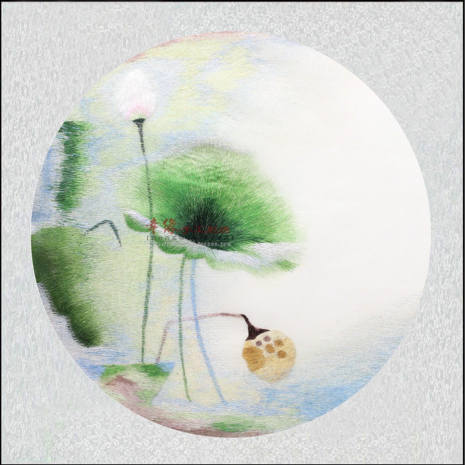 荷花苏绣精品手工真丝刺绣荷叶套画商务礼品装饰苏绣