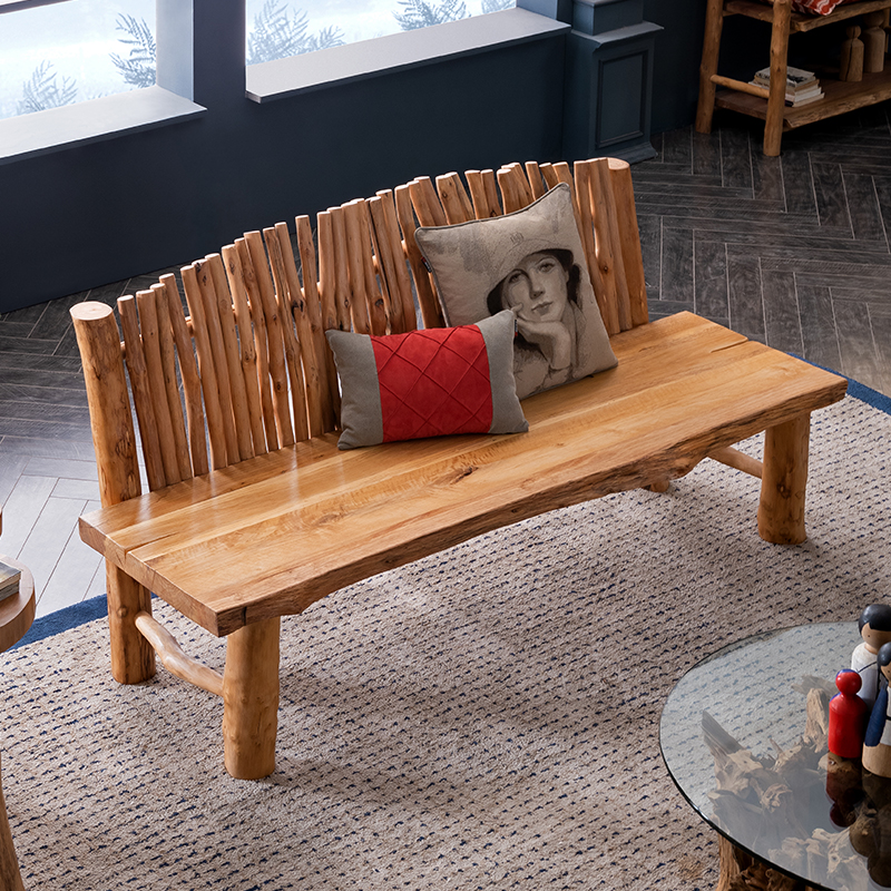 沙发实木三人原生态田园沙发客客厅民宿客栈长椅实木沙发