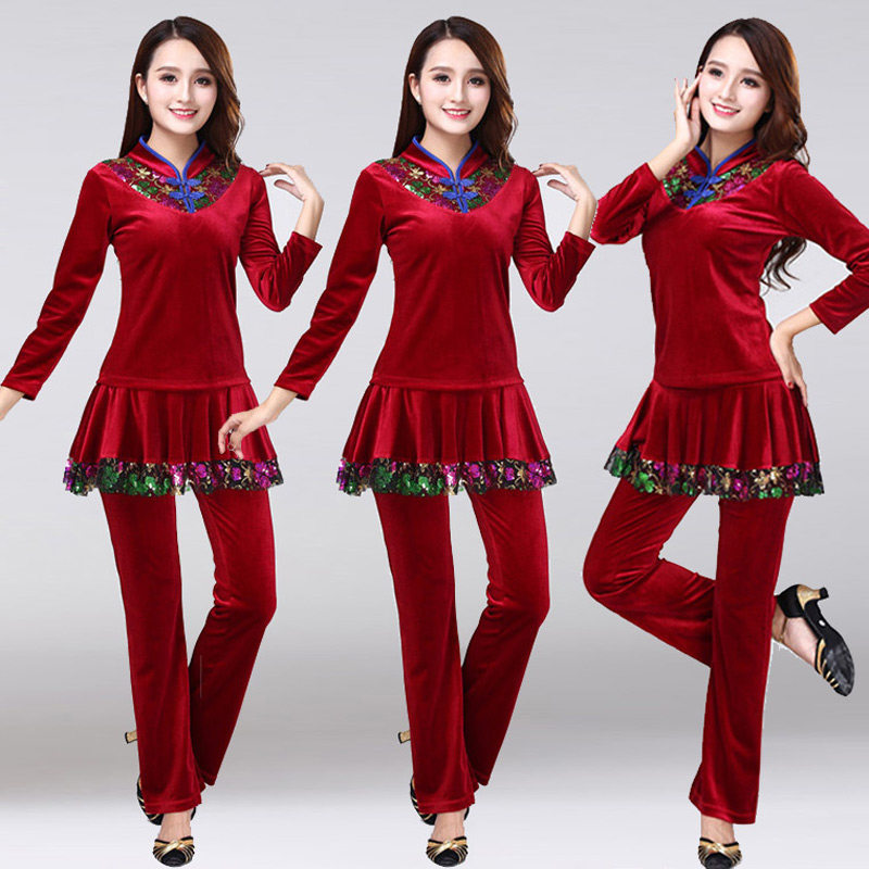 广场舞服装新款套装秋冬跳舞运动服中老年金丝绒舞蹈广场舞套装