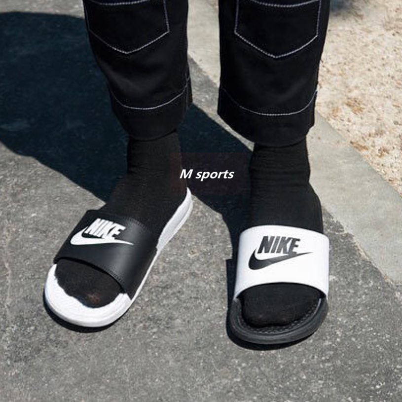 nike benassi jdi耐克黑白鸳鸯男女忍者拖鞋 双绑带沙滩凉拖343880