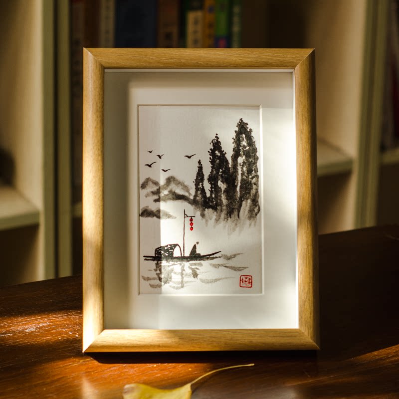 禅意摆画居家装饰摆台桌面字画挂画相框手写个性国画