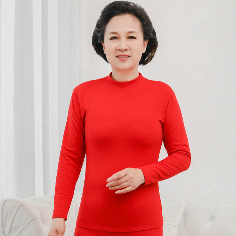 纯棉中高高领秋衣女士薄款保暖内衣单件上衣中老年保暖上装