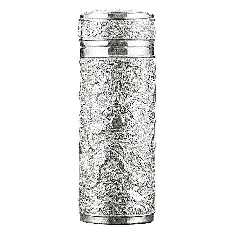 足银纯银内胆保温杯内外全银泡茶水杯定制高档保温杯