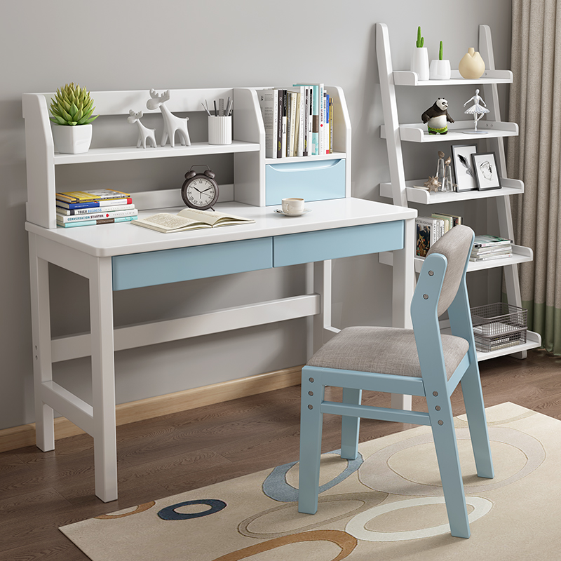 实木书桌书架小户户型家用卧室中小学生初中生写字台电脑桌