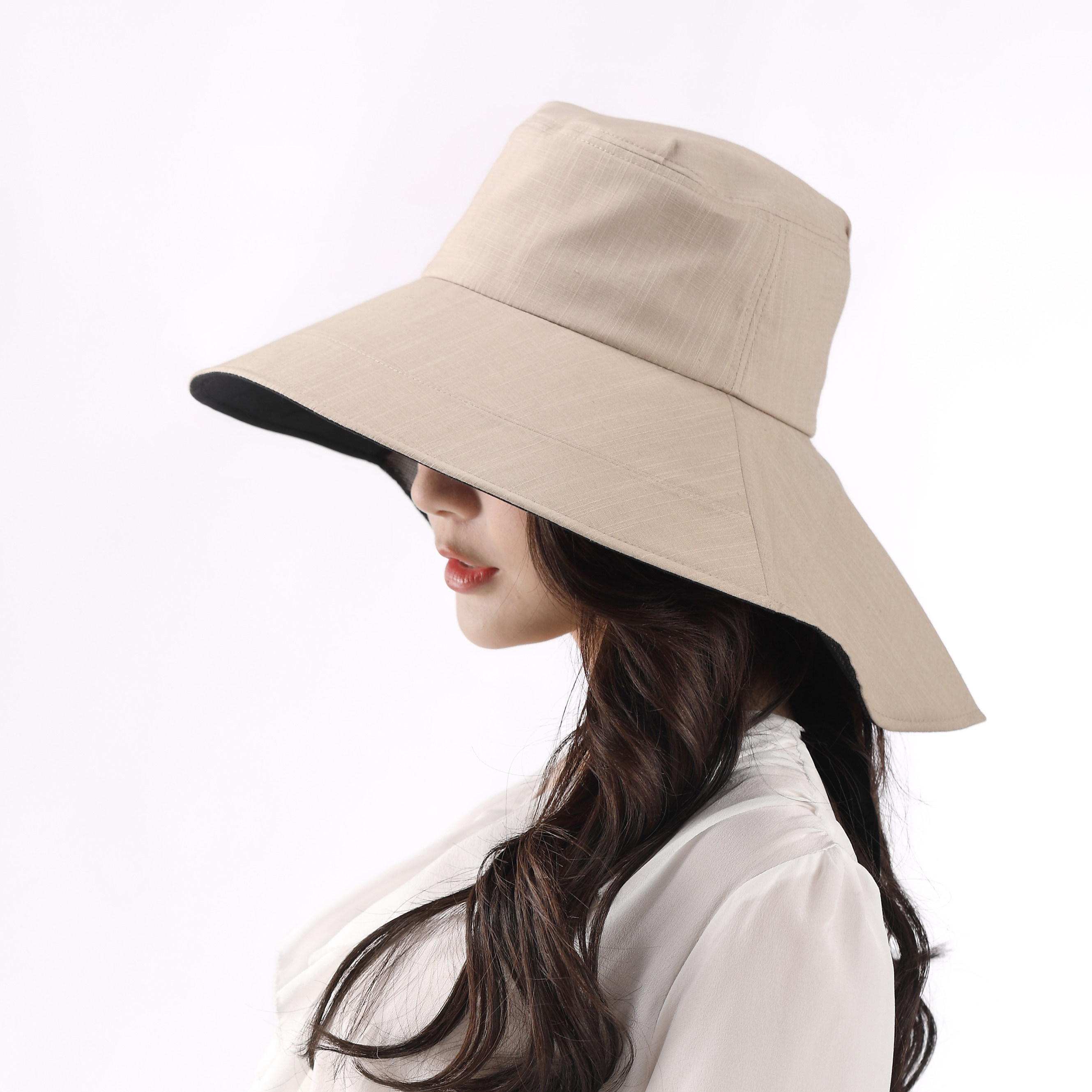 春夏女帽 防紫外线太阳帽遮阳帽显小脸披风沙滩帽防风折叠旅行帽