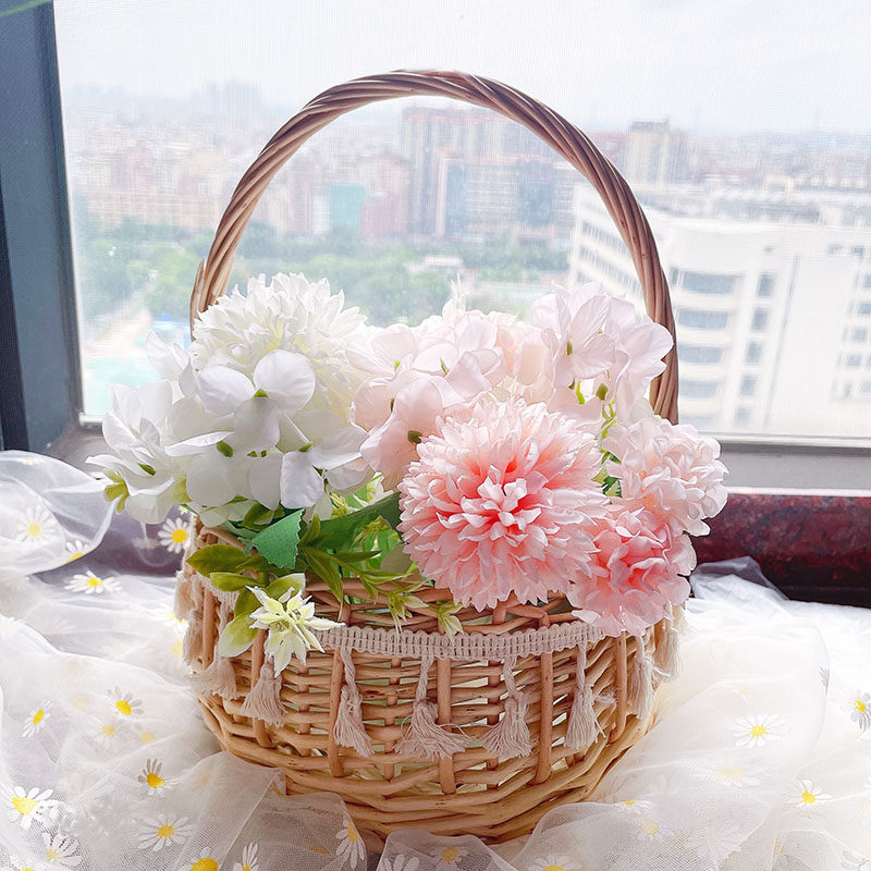 古风竹篮手提小花花篮野餐藤编篮子摄影拍照花篮