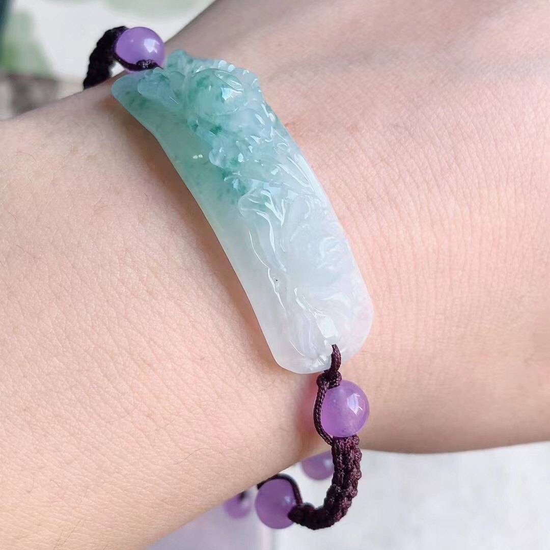 天然翡翠龙鱼直播莲蓬花鸟荷花貔貅手牌光阳高冰起手饰