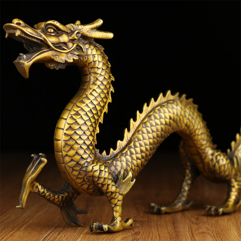 龙纯铜风水龙黄铜龙摆件风水化煞龙纯黄铜青龙仿古做旧长龙