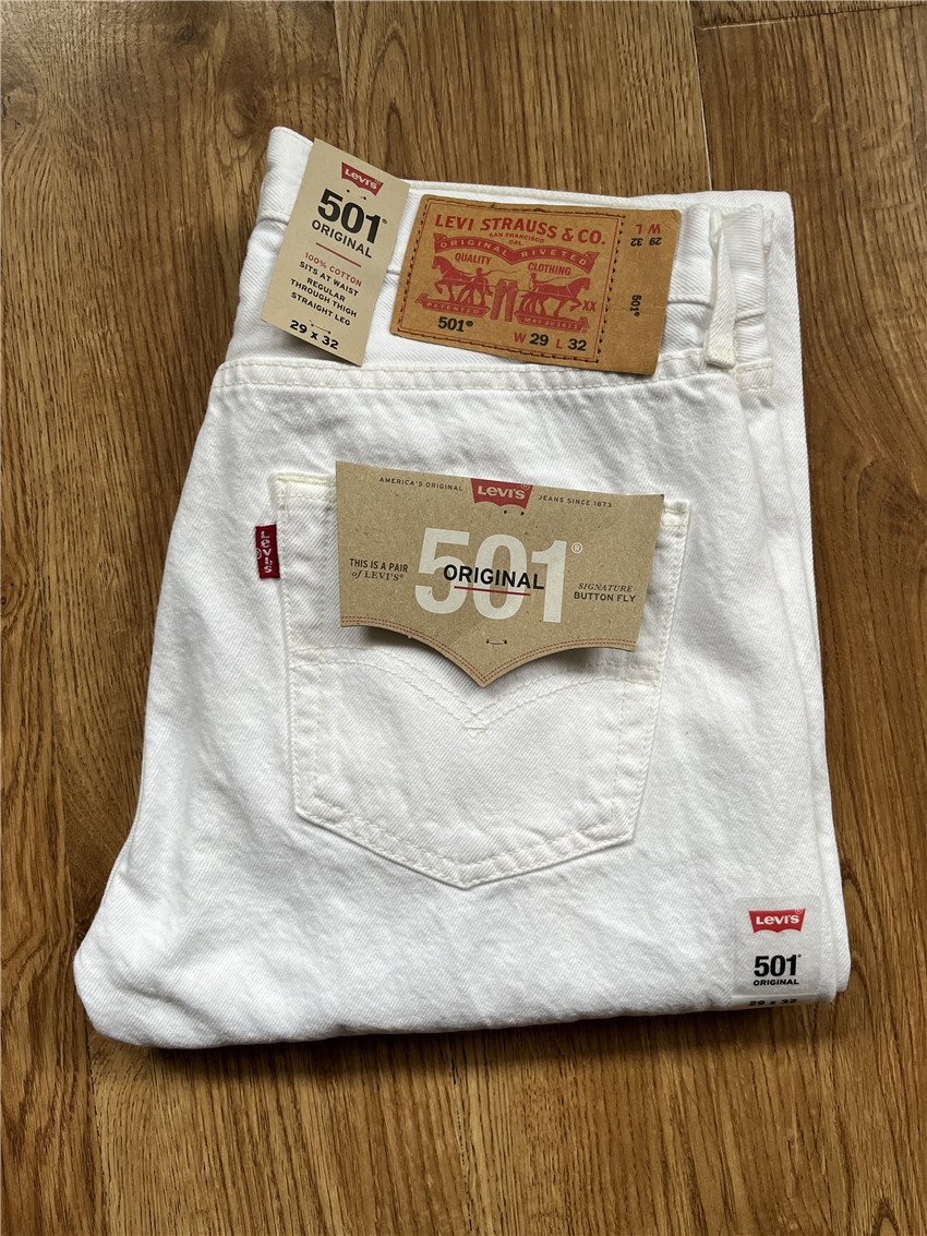 美淘正品李维斯/Levis男生白色经典直筒501水洗牛仔裤00501-0651