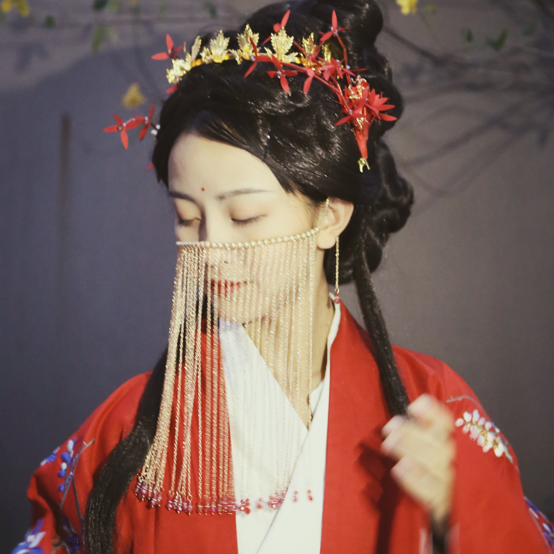 霜翎阁花朝包邮面帘纱盖头汉服同款配饰流苏链饰发饰