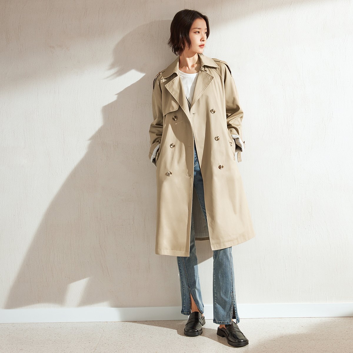 杜鹃同款对白风衣女中中长2022春秋女士英伦风风衣