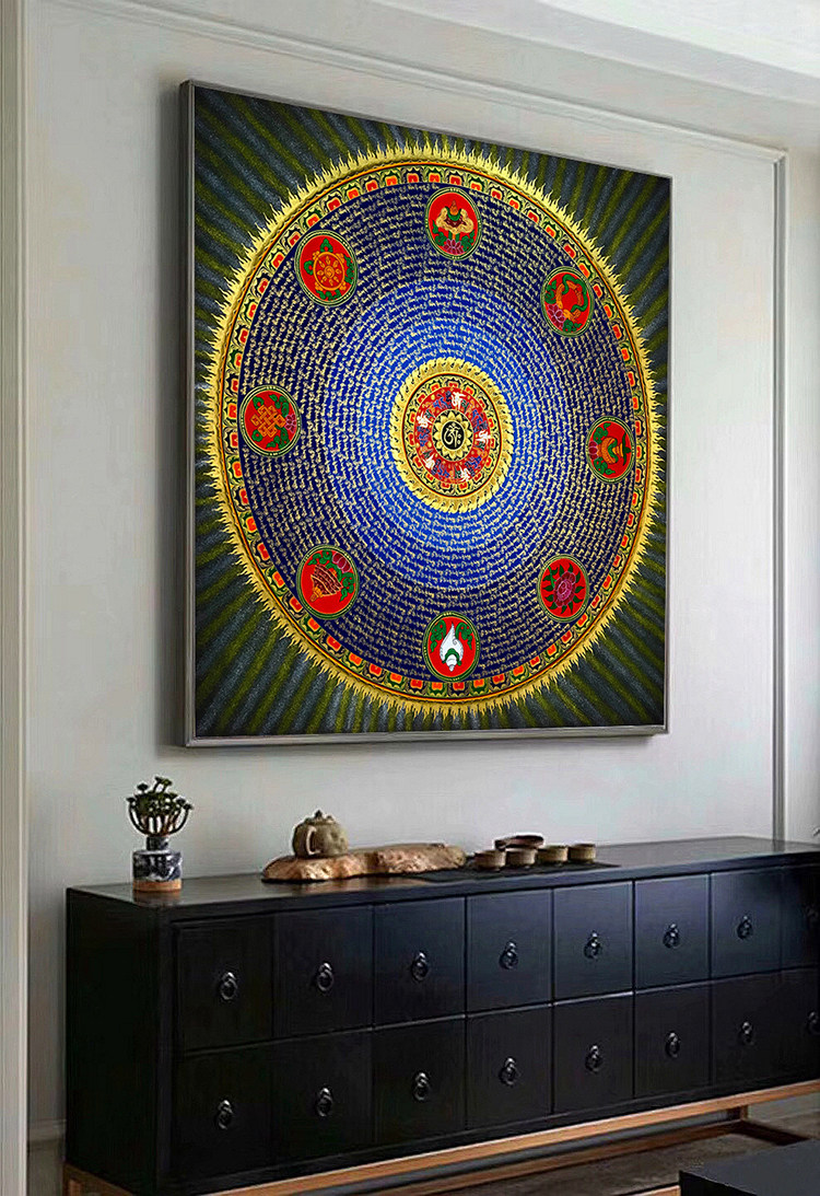 西藏尼泊尔手绘巨幅唐卡装饰画尺寸坛城吉祥八宝藏族唐卡