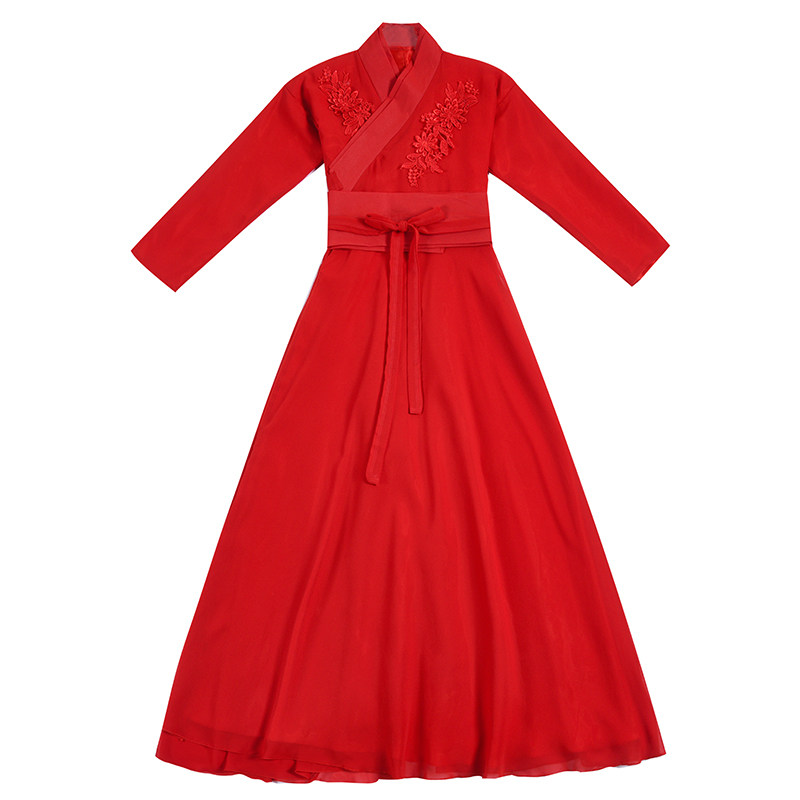 儿童春季仙女长裙红色侠客古装小孩古筝演出服汉服