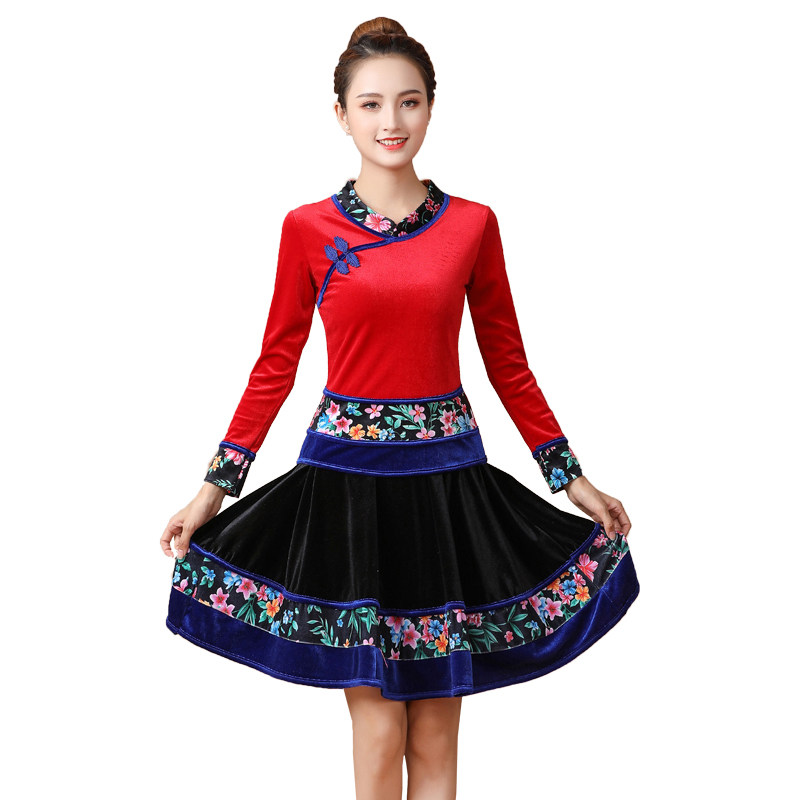 秋冬广场舞服装新款套装裙子金丝绒厚款舞衣妈妈广场舞套装