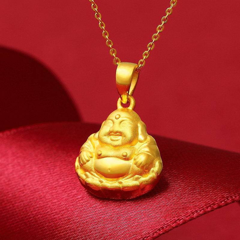 足金金佛吊坠黄金纯金大肚弥勒佛挂本命项链颈饰