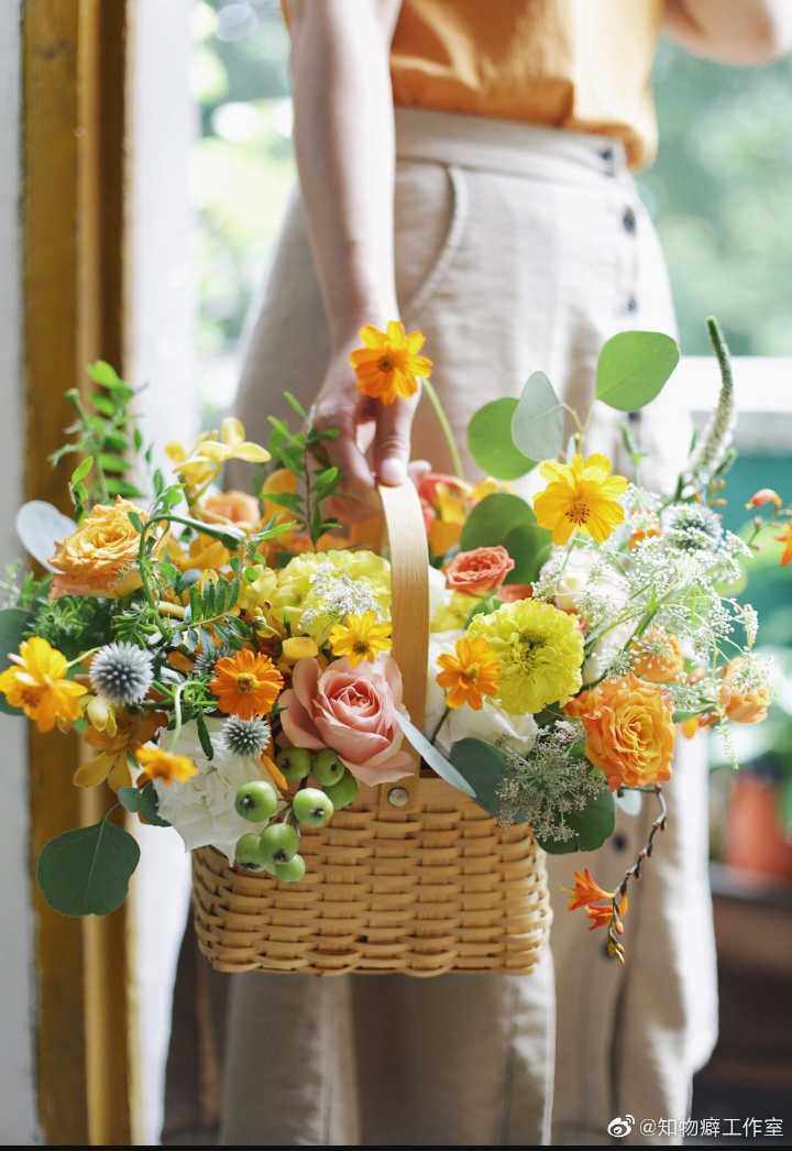七夕情人节花艺活动插花编织手提篮子藤编木片花篮