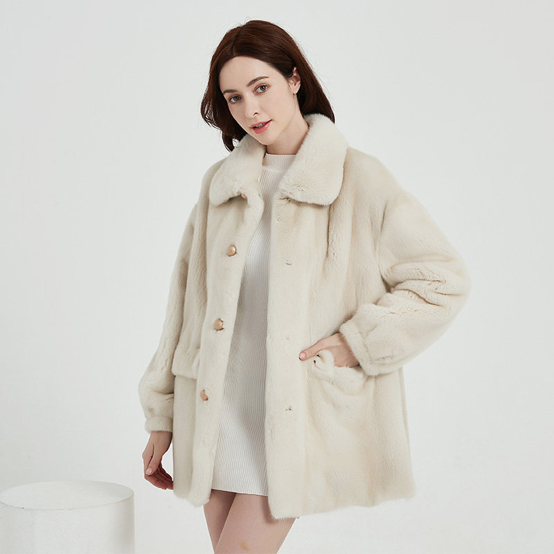 进口紫标天鹅绒整貂珍珠本色貂皮大衣女年年轻皮草