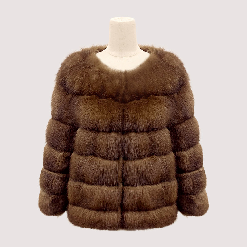 茉萱俄罗斯进口满天星紫貂圆领短款水貂外套奢华皮草