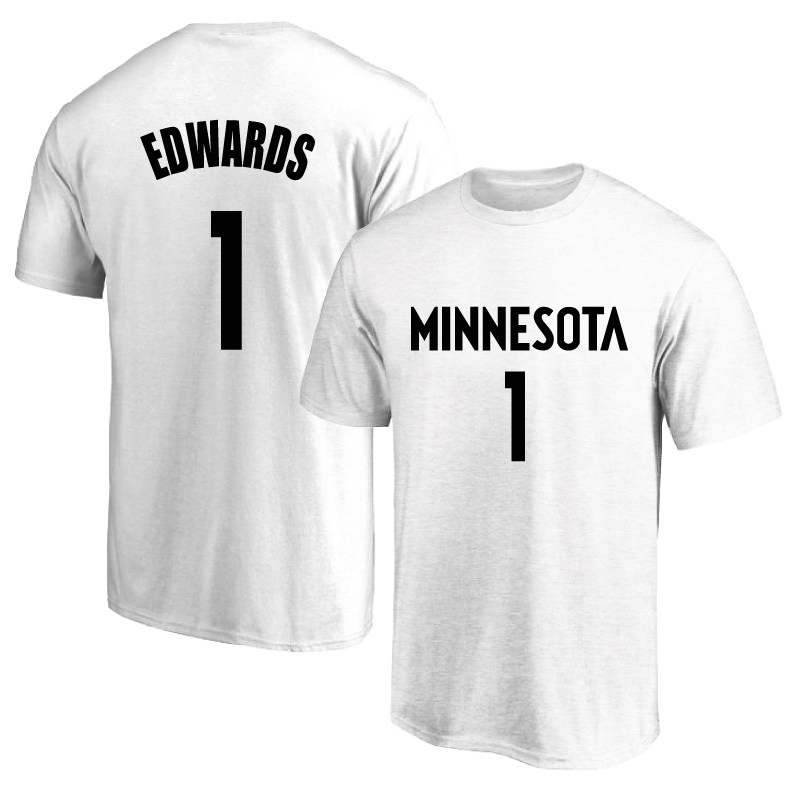 森林狼1号爱德华兹球衣训练纯棉圆领短袖篮球运动t恤