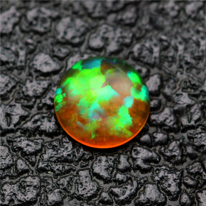 黄欧泊石圆形平底合成澳宝橙色女款镶嵌戒指戒面吊坠裸石透底宝石