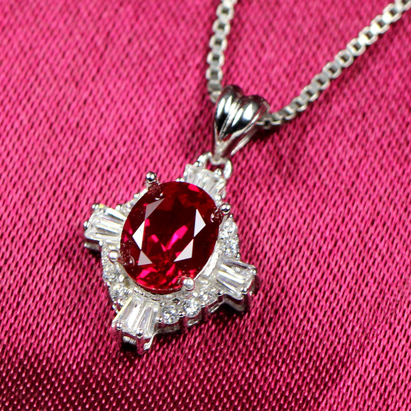 红宝石吊坠单坠纯银女款百搭项链挂件个性十字架颈饰