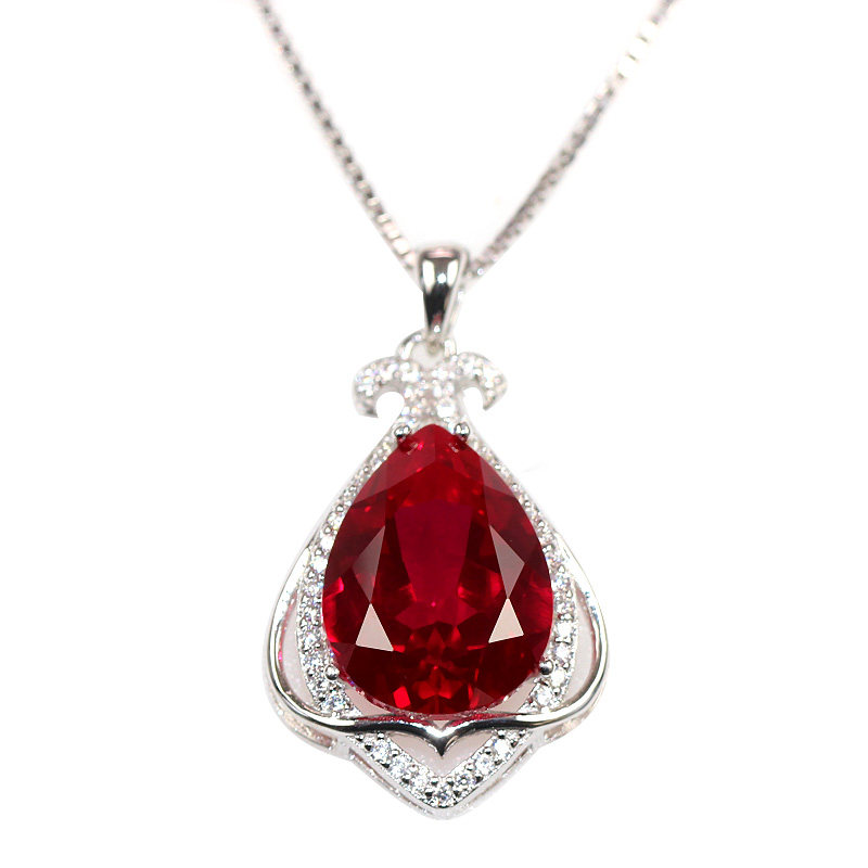 水滴红宝石吊坠项链小众轻奢奢彩项坠配饰日韩颈饰
