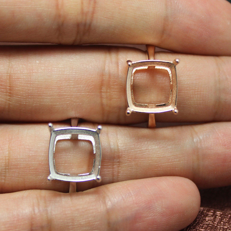 正方形加粗加厚简约时尚男女戒托戒指空托925银镀金纯银托可镶嵌