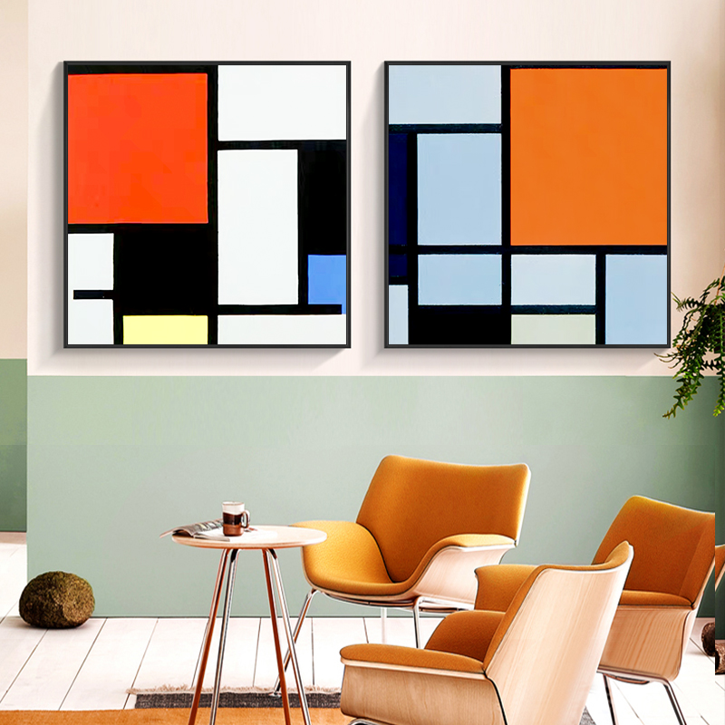 红黄蓝的构成色块几何抽象构成蓝的红黄手工里安德里油画