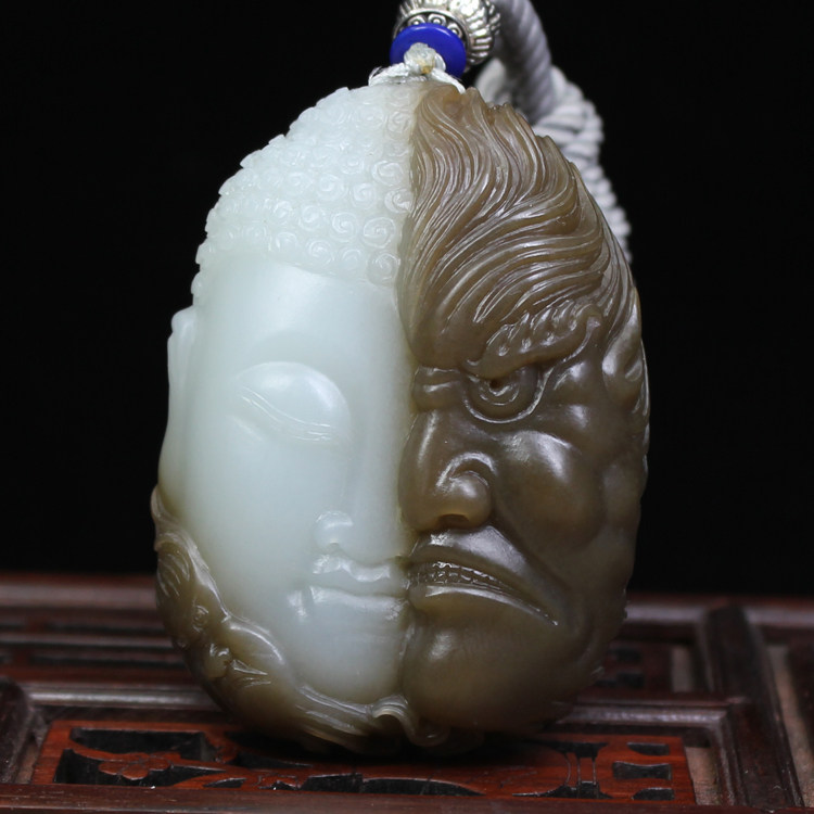【一念之间】新疆和田玉精品  油润糖白玉  一念佛魔男女手把挂件