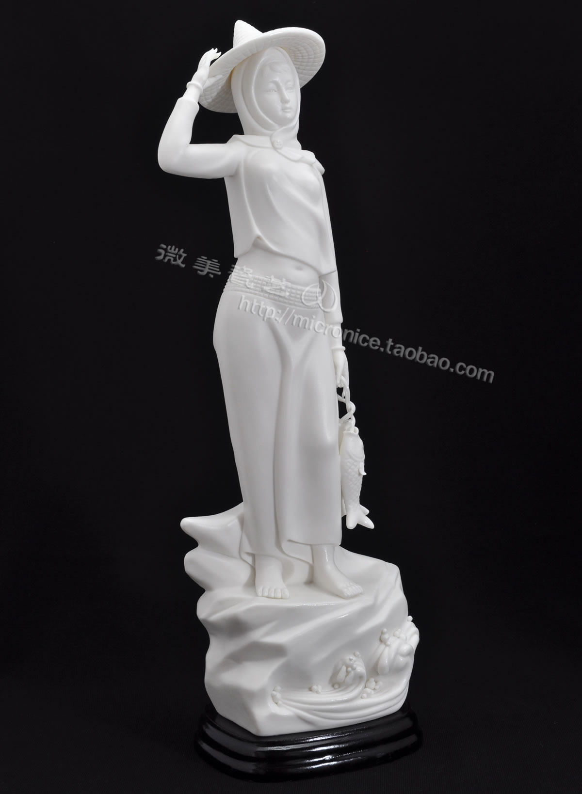 [微美瓷艺]惠女风情 惠安女摆件 德化陶瓷装饰酒柜白瓷招财工艺品