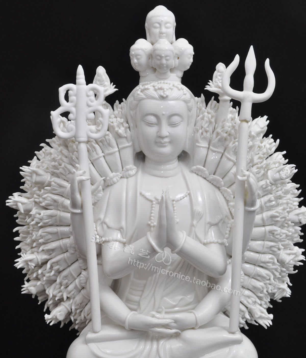 德化陶瓷吋坐千手观音佛像千手观音像摆件佛教用品供佛摆件