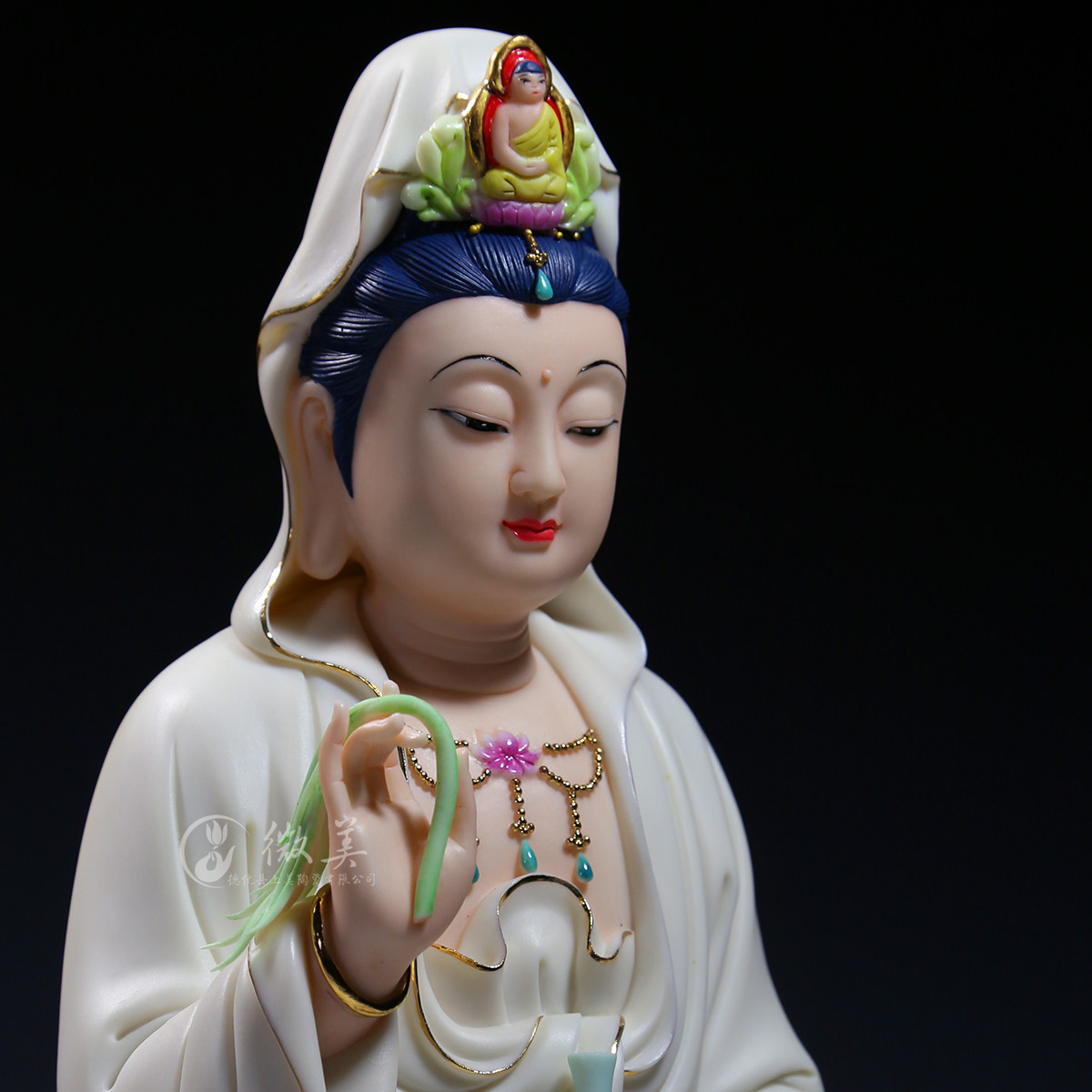 德化陶瓷彩绘杨柳观音像家用供奉自在观世音菩萨佛像摆件