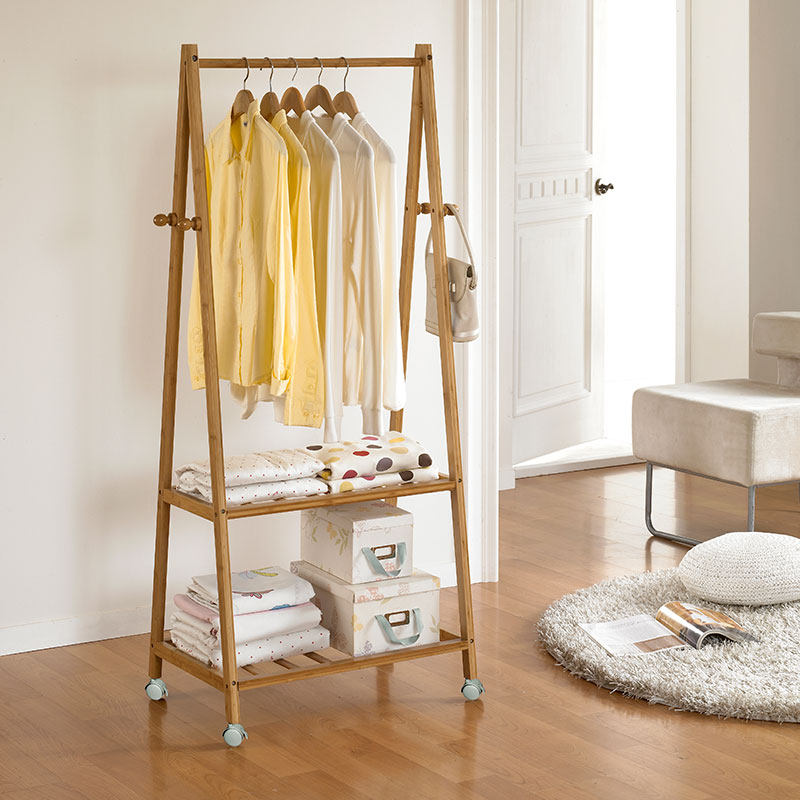ruichang实木落地卧室网红ins衣帽抽屉移动家用挂衣服简易晾衣架