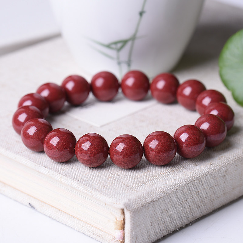 2018年新款 高含量朱砂原石晶体紫金砂单圈手链本命年男女款手串