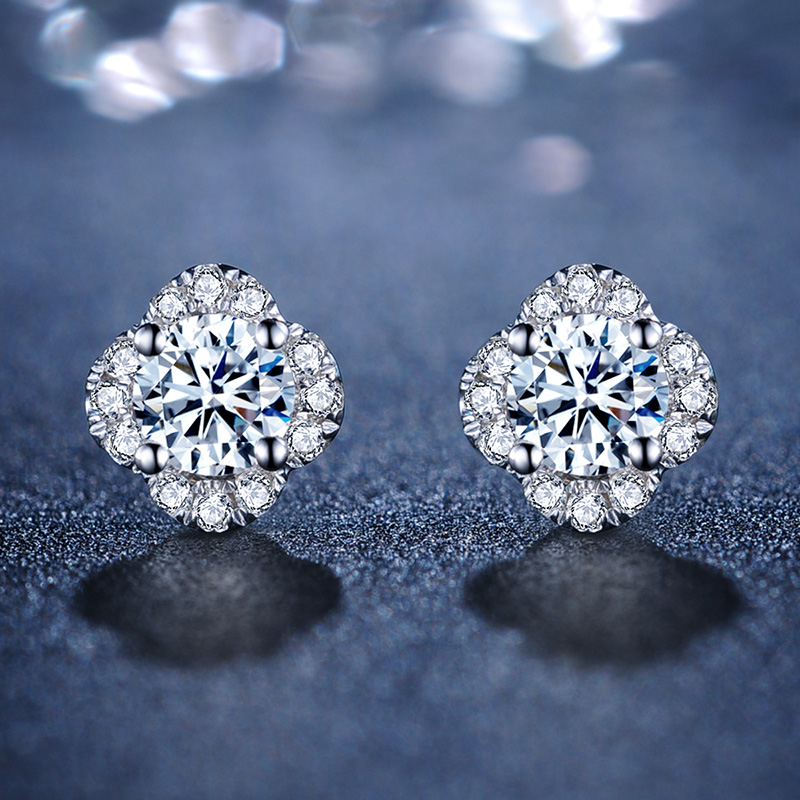 钻石喜钻镶钻四叶草幸运耳坠耳钉耳环真钻群金钻石耳饰