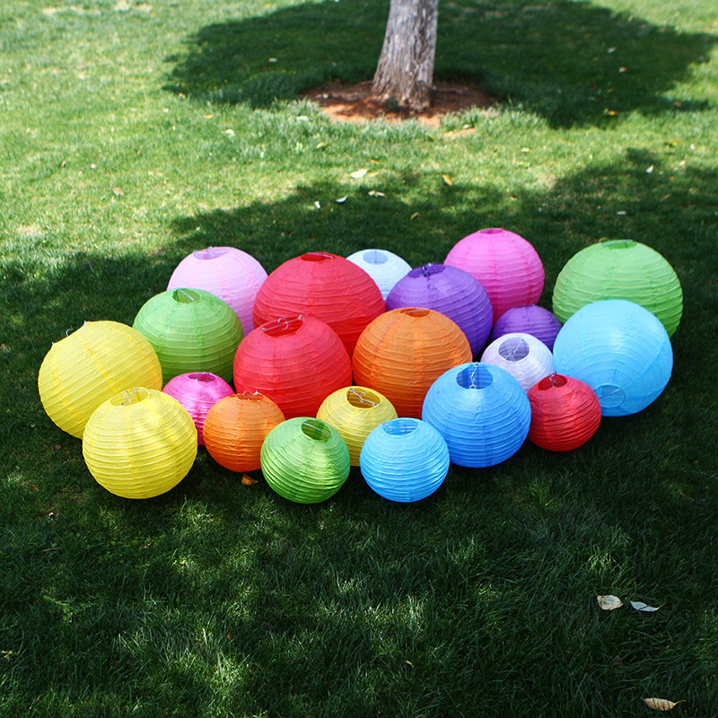 幼儿园儿童diy手工涂鸦彩色圆形纸灯笼 新年室内场景装饰布置用品