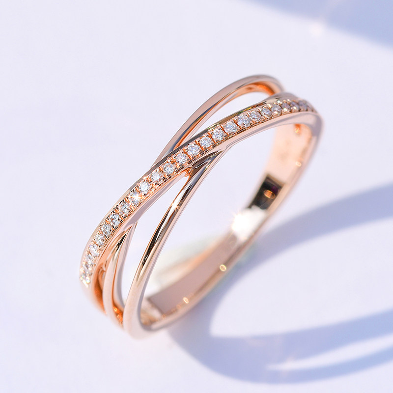 钻戒戒指18k钻石女显小排排戒白金时尚玫瑰手饰