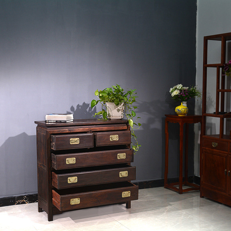 满天红天红红木家具老挝大红酸枝素面五斗柜交趾黄檀斗柜
