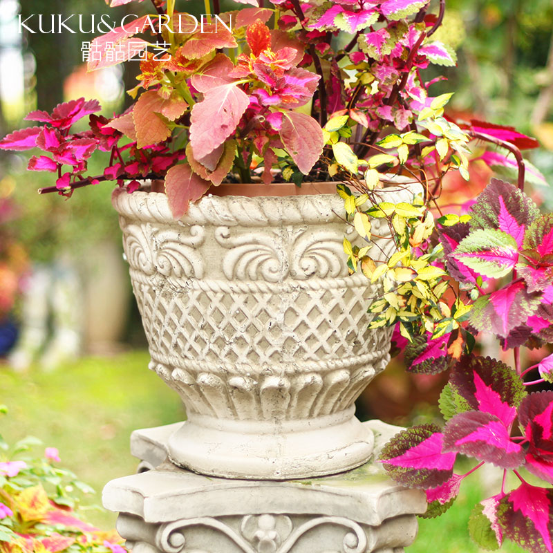 欧式浮雕雕花杯形粗红陶做复古地中海金杯奖杯花盆