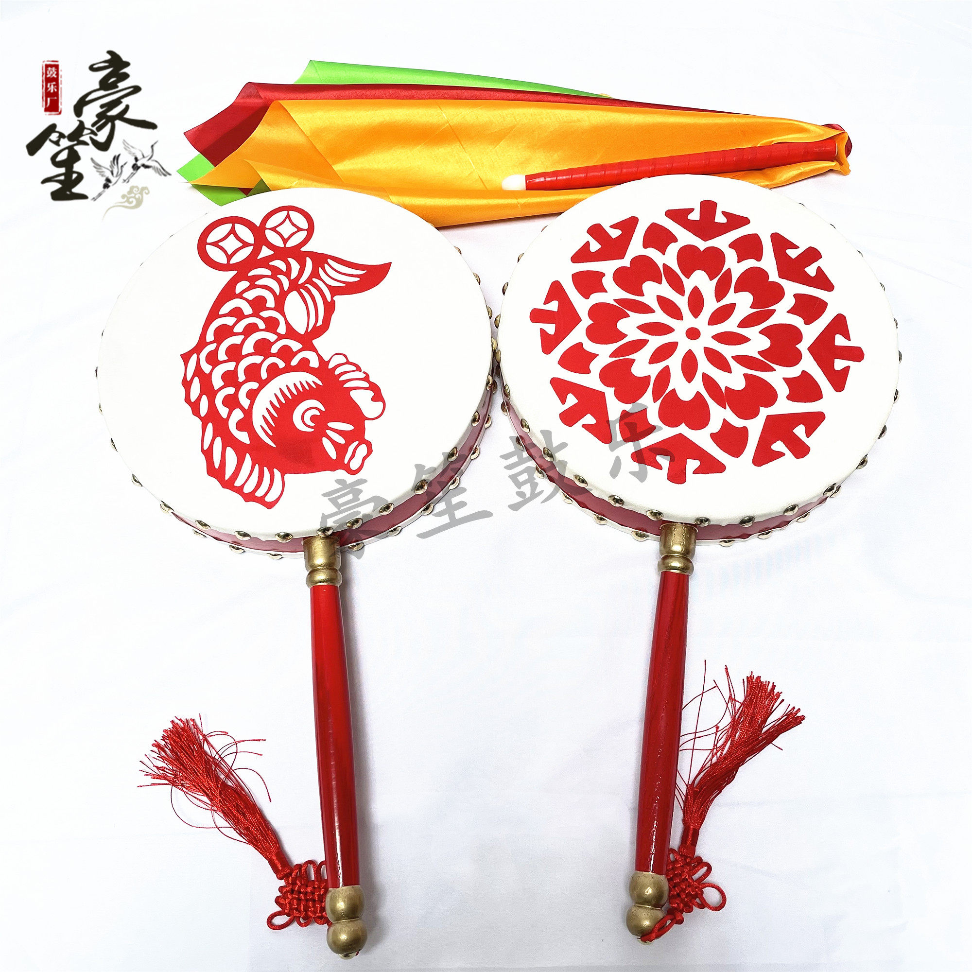 优选好货欢乐渔鼓真牛牛皮鼓面道具鱼鼓学生秧歌鼓