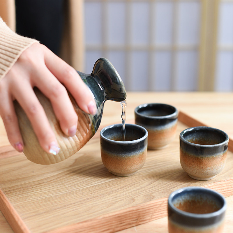 万古礼盒日式家用四杯一壶酒具酒杯清酒陶瓷清酒杯