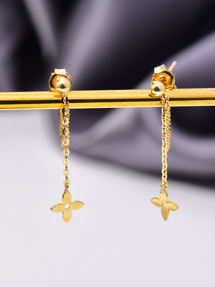 韩国10k14k黄金耳钉2020新款潮小金球流苏耳饰