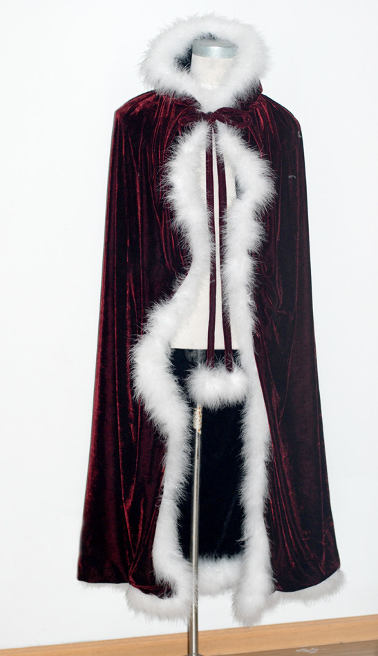 高档汉服带帽暗红双面可穿丝绒披肩披风风斗汉服定制