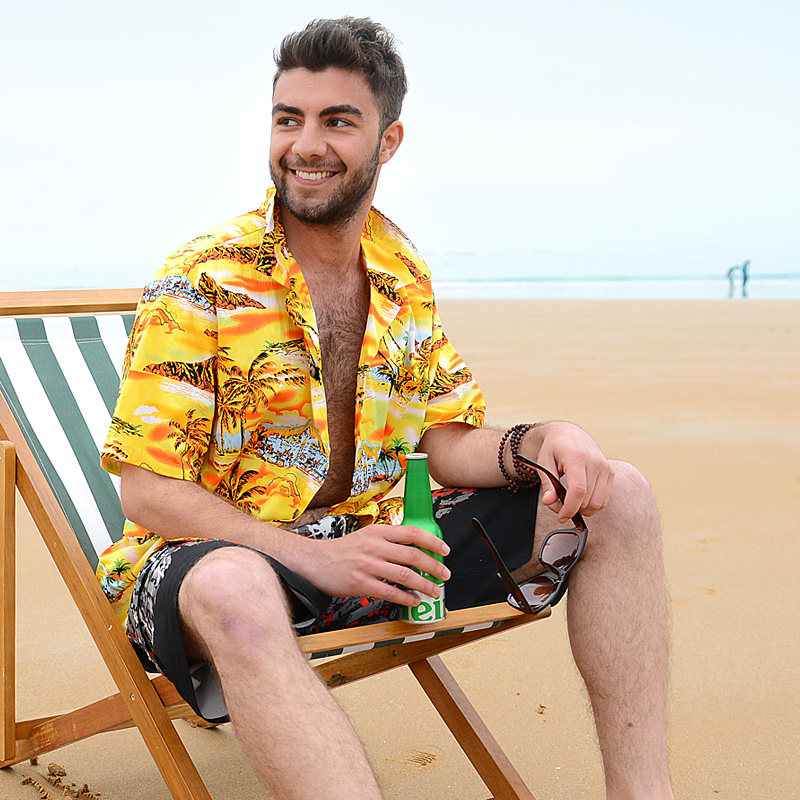 palmwave夏威夷金色沙滩衬衣短袖上衣宽松印花pw043衬衫