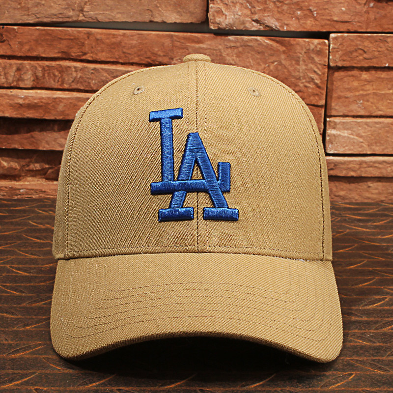 韩国ny棒球帽硬顶大标卡其色蓝标la道奇帽子帽子