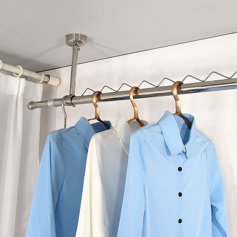 阳台固定式晾衣杆304不锈钢固定杆顶装防风晒衣杆悬挂架上门安装