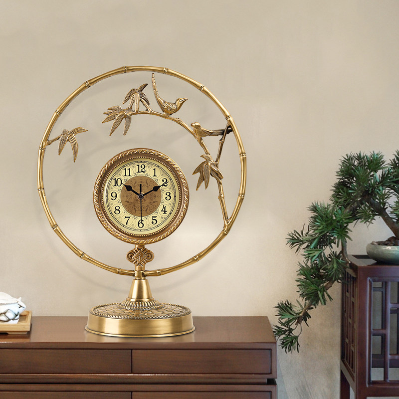黄铜装饰桌面坐钟工艺国风表中摆件钟表中新中式座钟