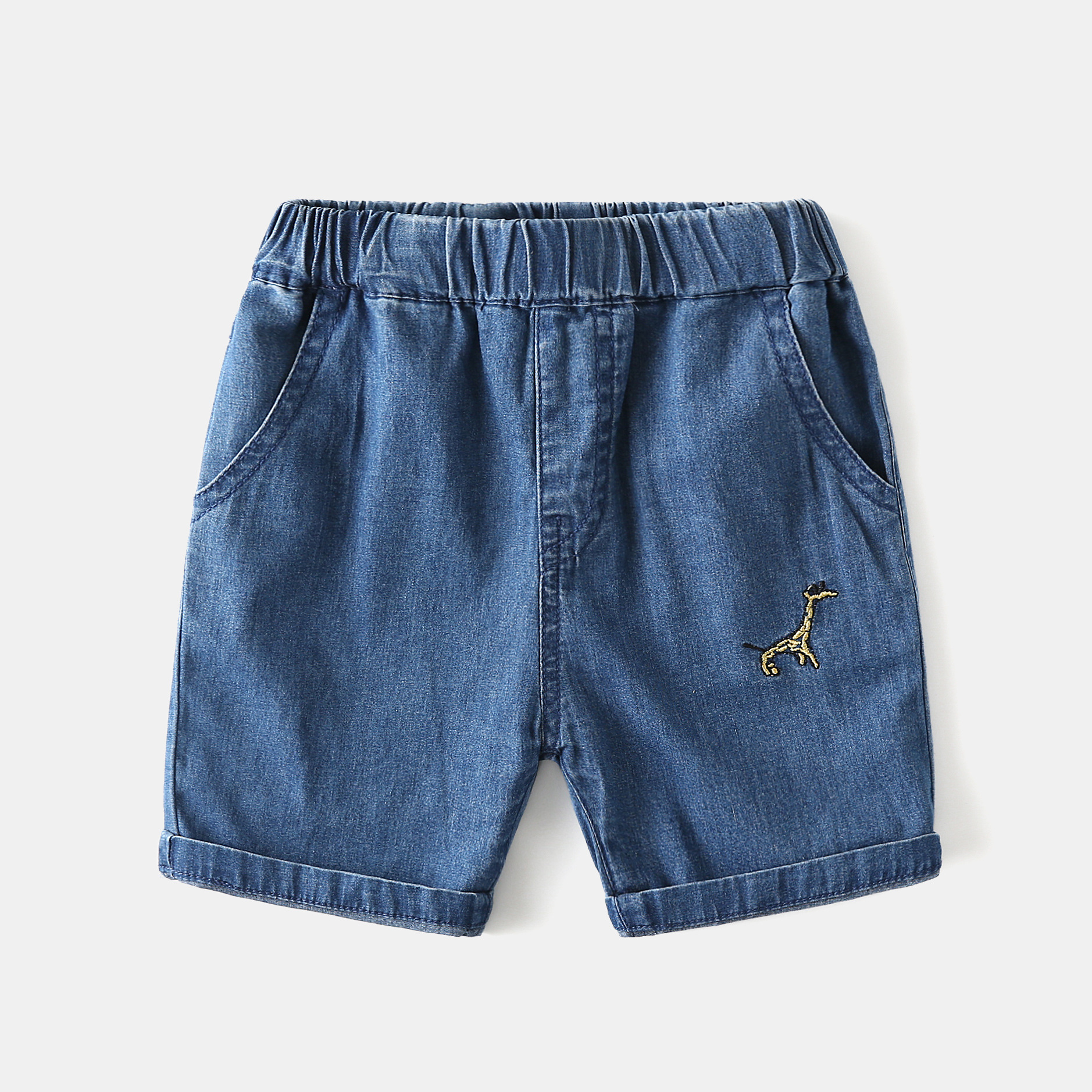 儿童服装男童夏季薄款休闲牛仔短裤男女女童纯色裤子