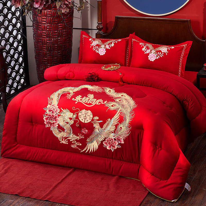 结婚绣花被子大红色喜被婚庆双人被芯加厚保暖刺绣冬被新婚陪嫁礼